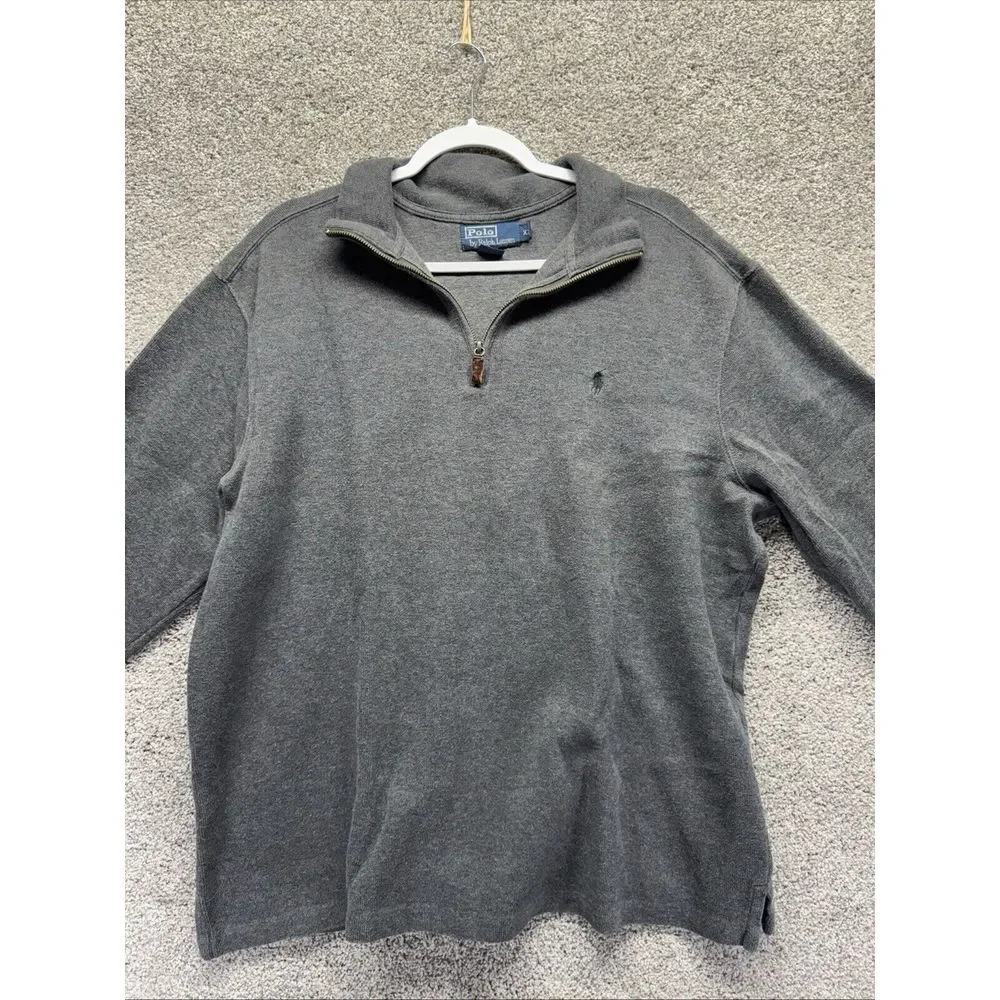 Polo Ralph Lauren Jacket Mens Large Gray 1/4‎ Zip Pullover Pony Logo Casual VTG